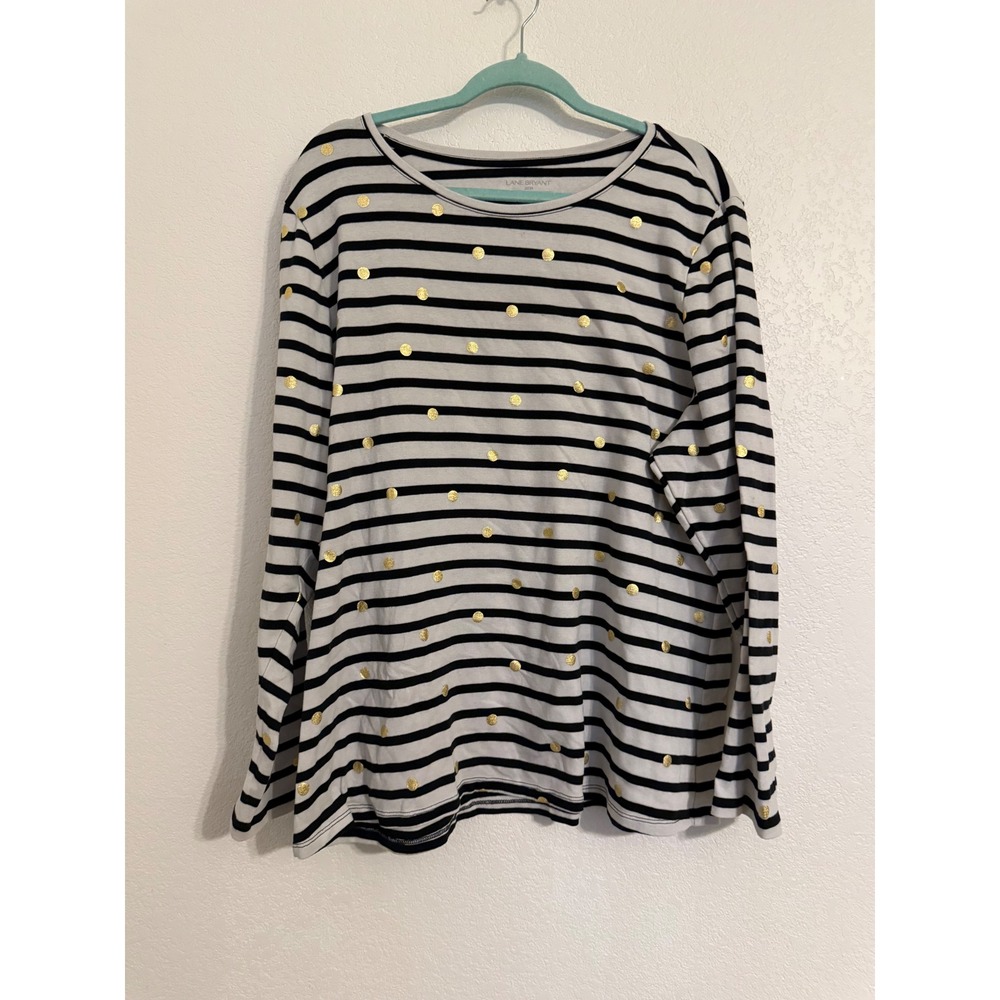 Lane Bryant Womens Striped‎ Gold Dot Long Sleeve Top Plus Size 22 24